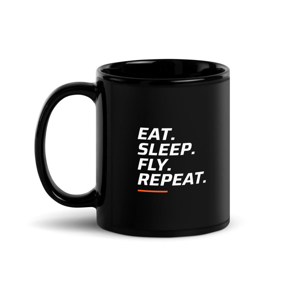 FPV1 Black Mug 11oz - Eat. Sleep. Fly. Repeat. (handle on left)