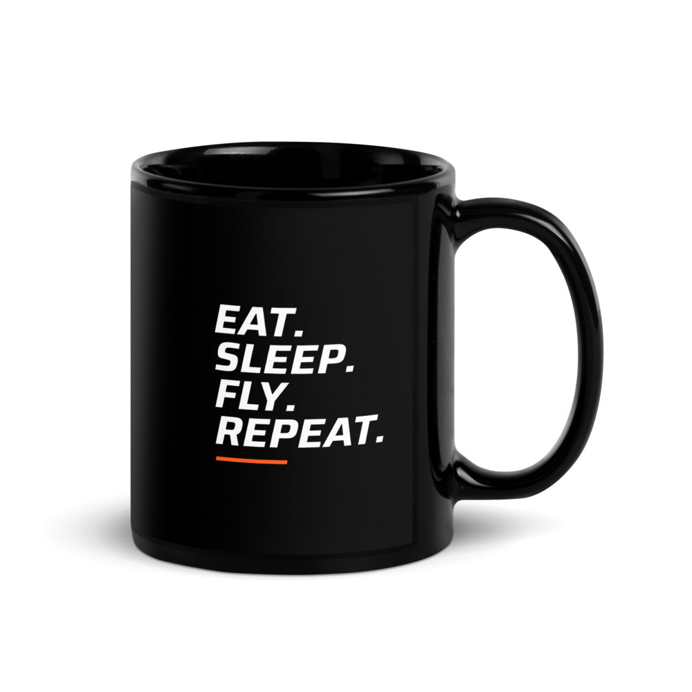 FPV1 Black Mug 11oz - Eat. Sleep. Fly. Repeat. (handle on right)