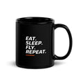 FPV1 Black Mug 11oz - Eat. Sleep. Fly. Repeat. (handle on right)