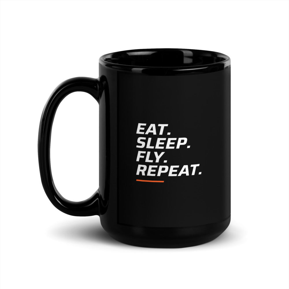 FPV1 Black Mug 15oz - Eat. Sleep. Fly. Repeat. (handle on left)