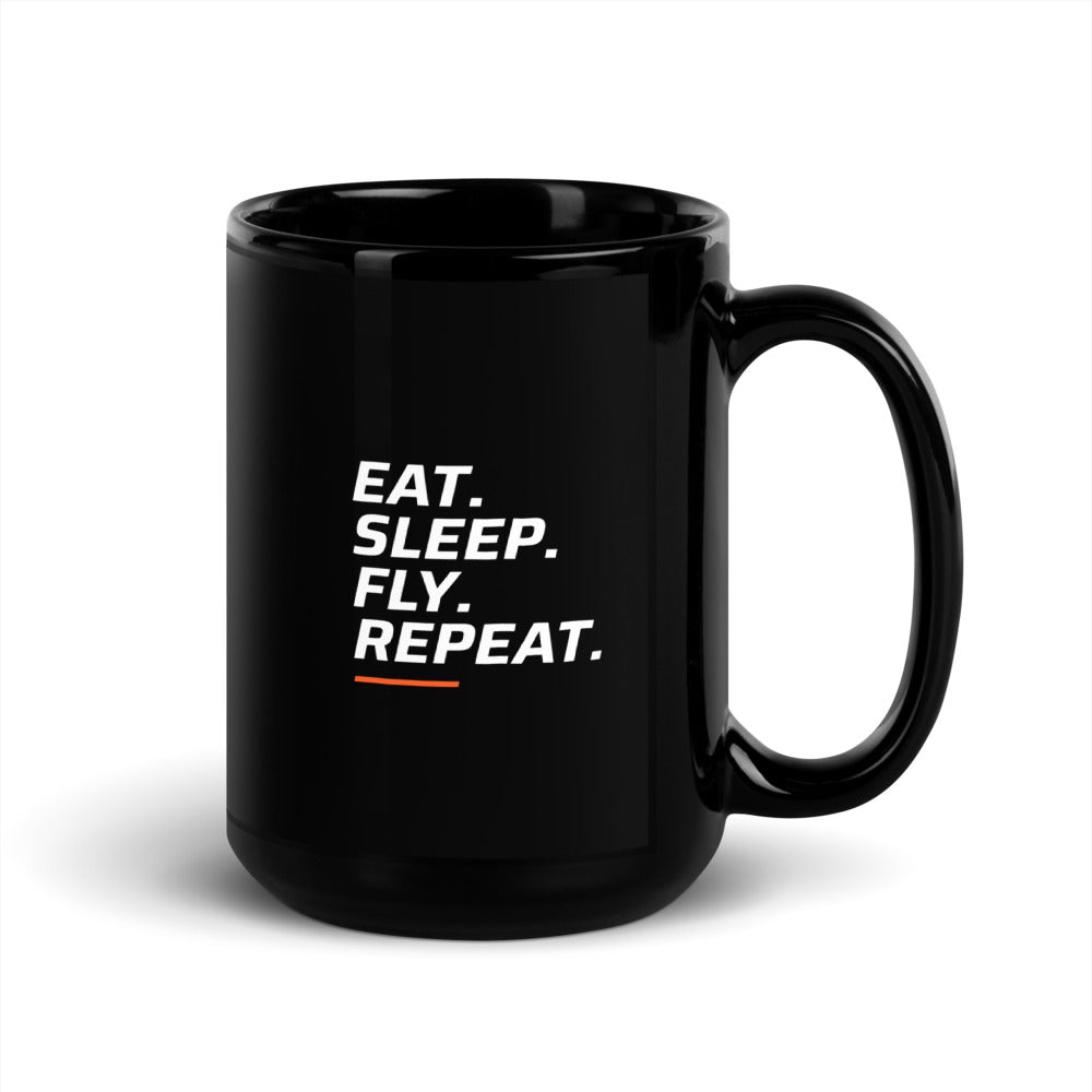 FPV1 Black Mug 15oz - Eat. Sleep. Fly. Repeat. (handle on right)