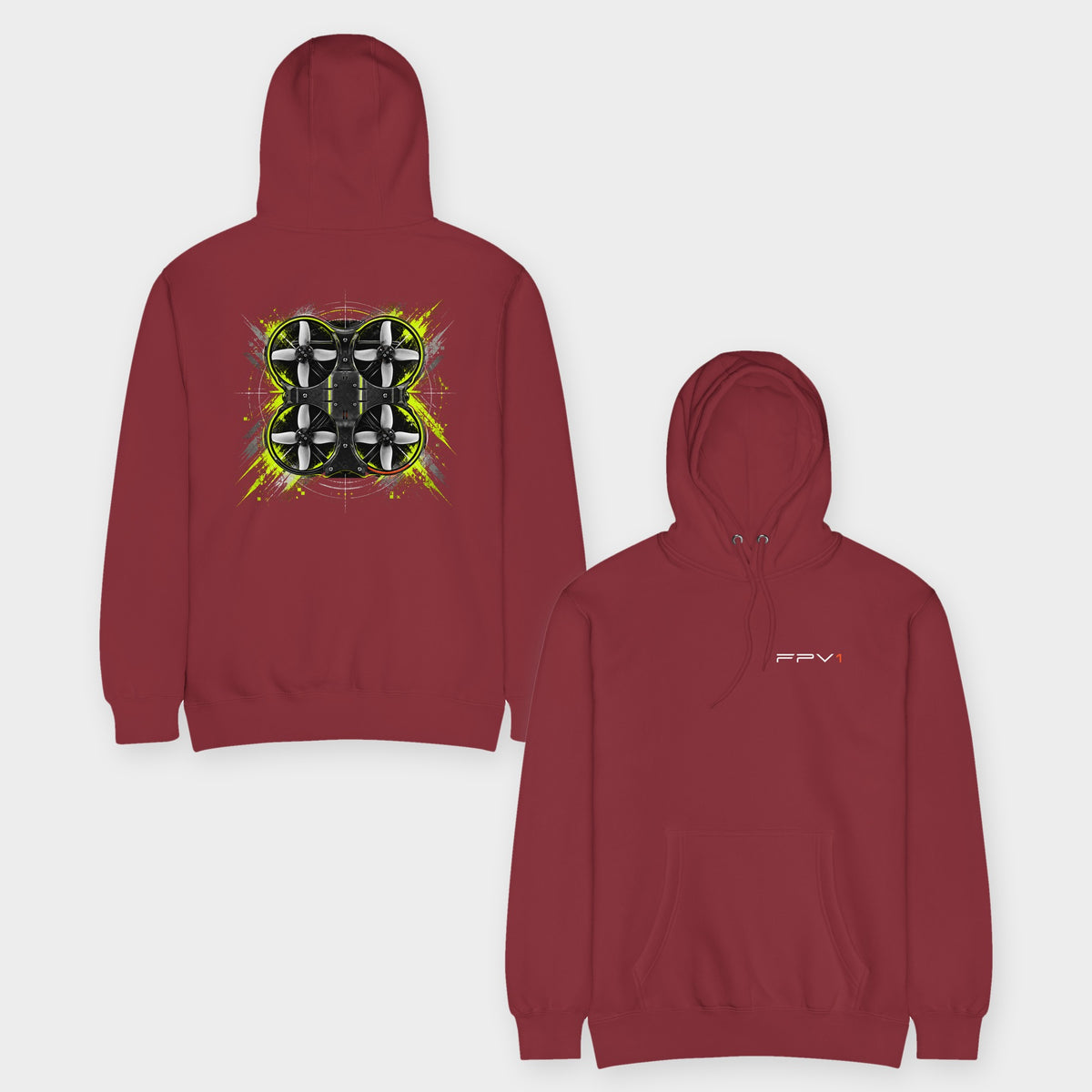 Cinewhoop Hoodie – Premium in Burgundy – front and back