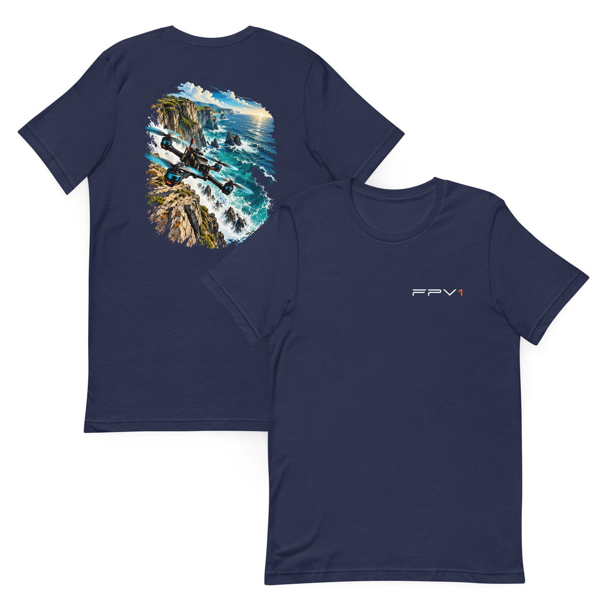 Coastal Cliff T-Shirt in Navy – front and back