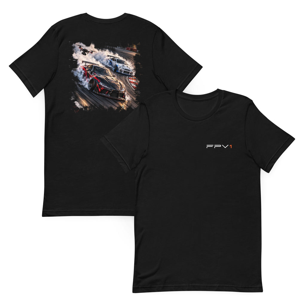 Drift Drone T-Shirt in Black – front and back