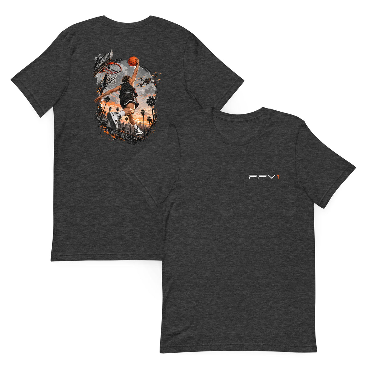Dunk Drone T-Shirt in Dark Grey Heather – front and back