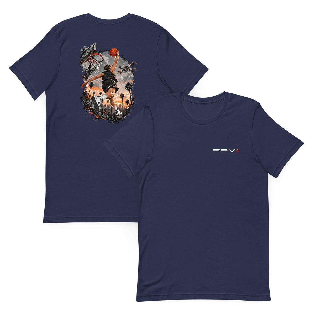 Dunk Drone T-Shirt in Navy – front and back