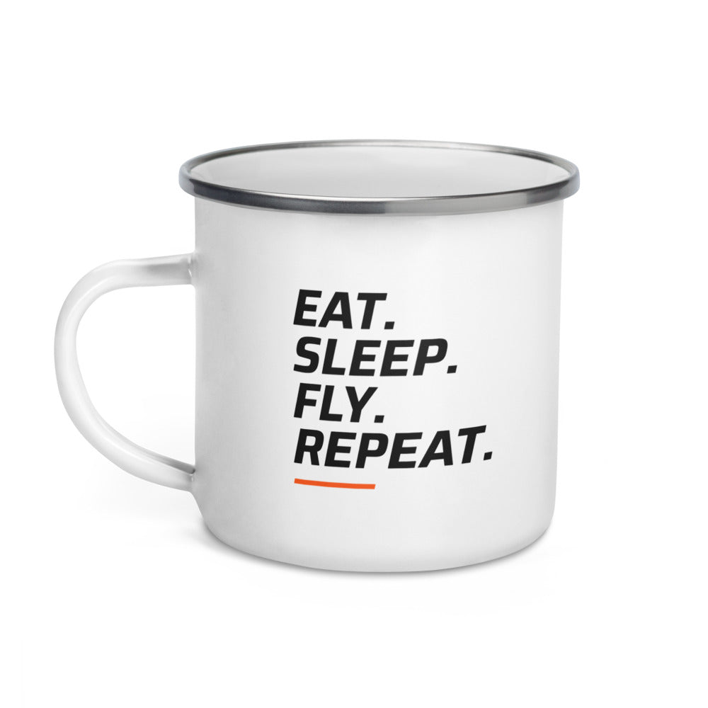 FPV1 Enamel Camp Mug 12oz - Eat. Sleep. Fly. Repeat. (handle on left)
