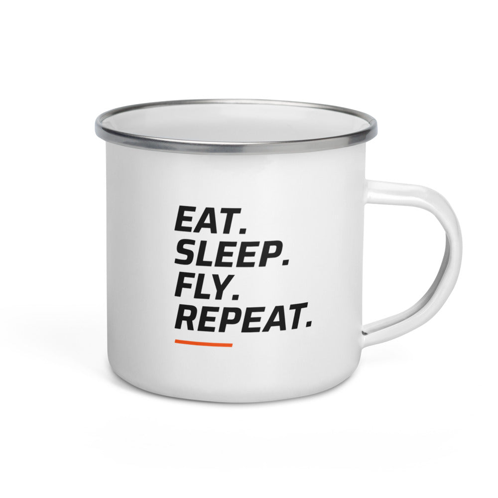 FPV1 Enamel Camp Mug 12oz - Eat. Sleep. Fly. Repeat. (handle on right)