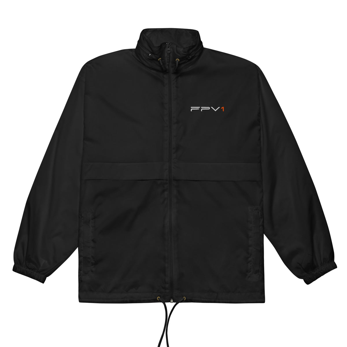 FPV1 Embroidered Windbreaker in Black – front, flat lay