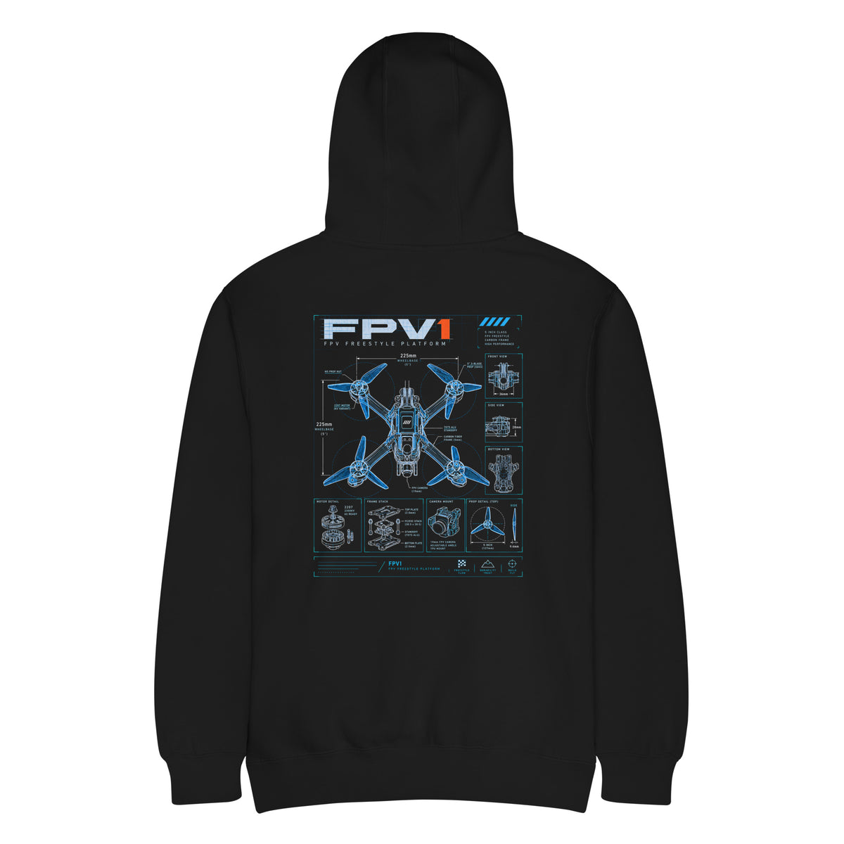FPV1 Freestyle Hoodie – Premium in Black – back
