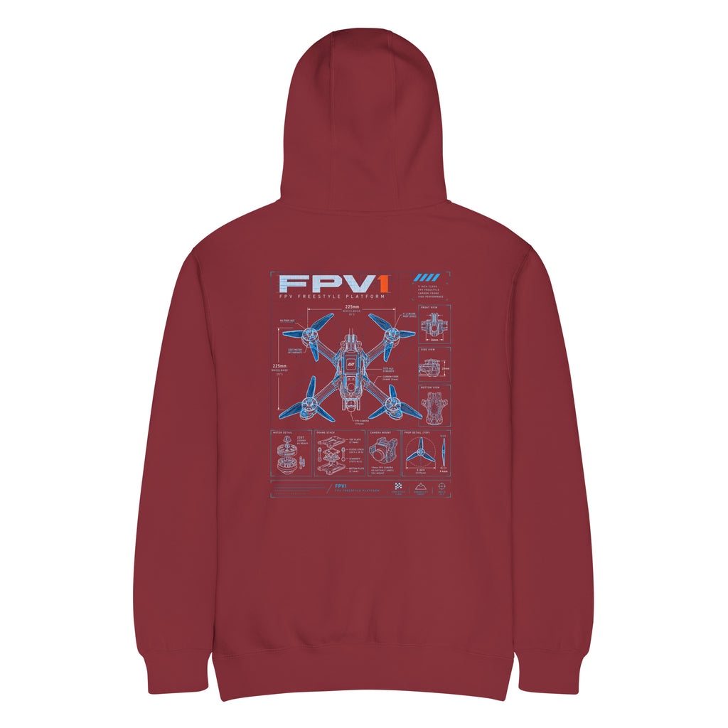 FPV1 Freestyle Hoodie – Premium in Burgundy – back