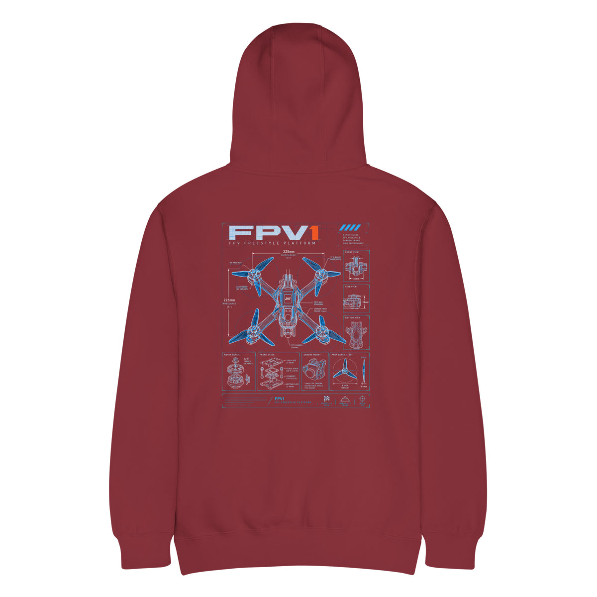 FPV1 Freestyle Hoodie – Premium in Burgundy – back