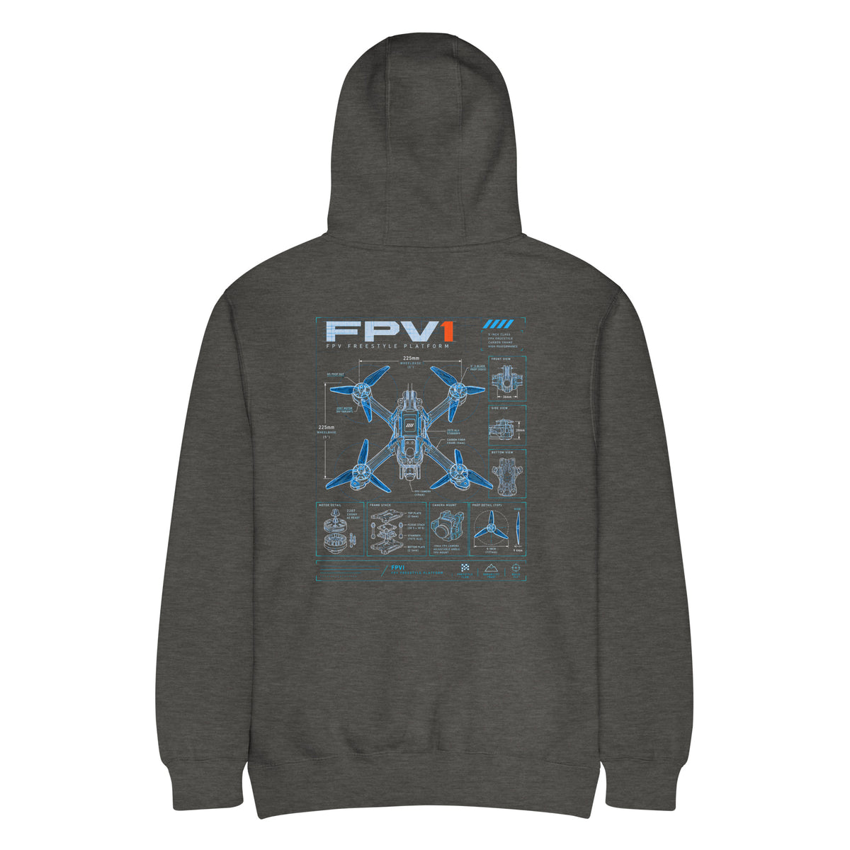 FPV1 Freestyle Hoodie – Premium in Charcoal Heather – back