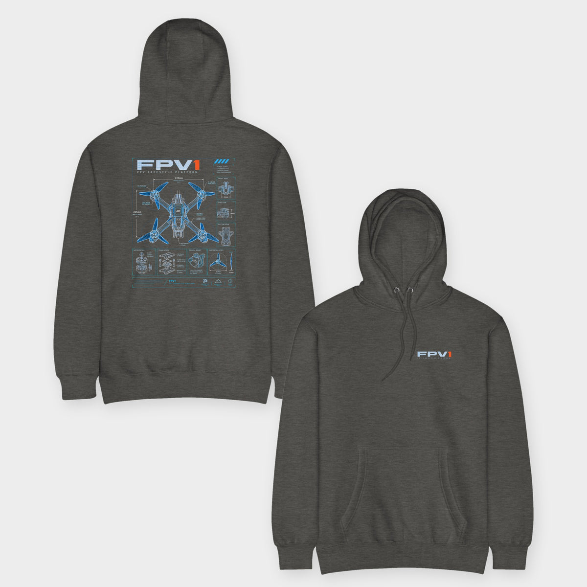 FPV1 Freestyle Hoodie – Premium in Charcoal Heather – front and back