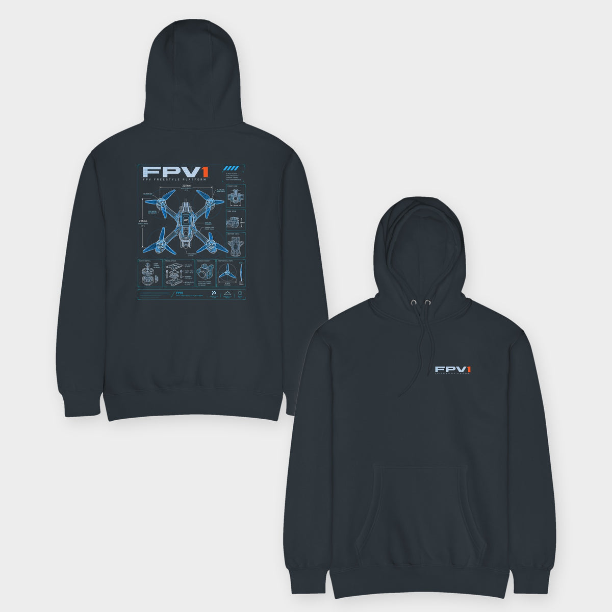 FPV1 Freestyle Hoodie – Premium in Navy – front and back