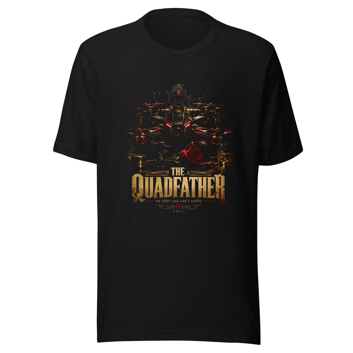 The Quadfather T-Shirt in black, full-colour front print