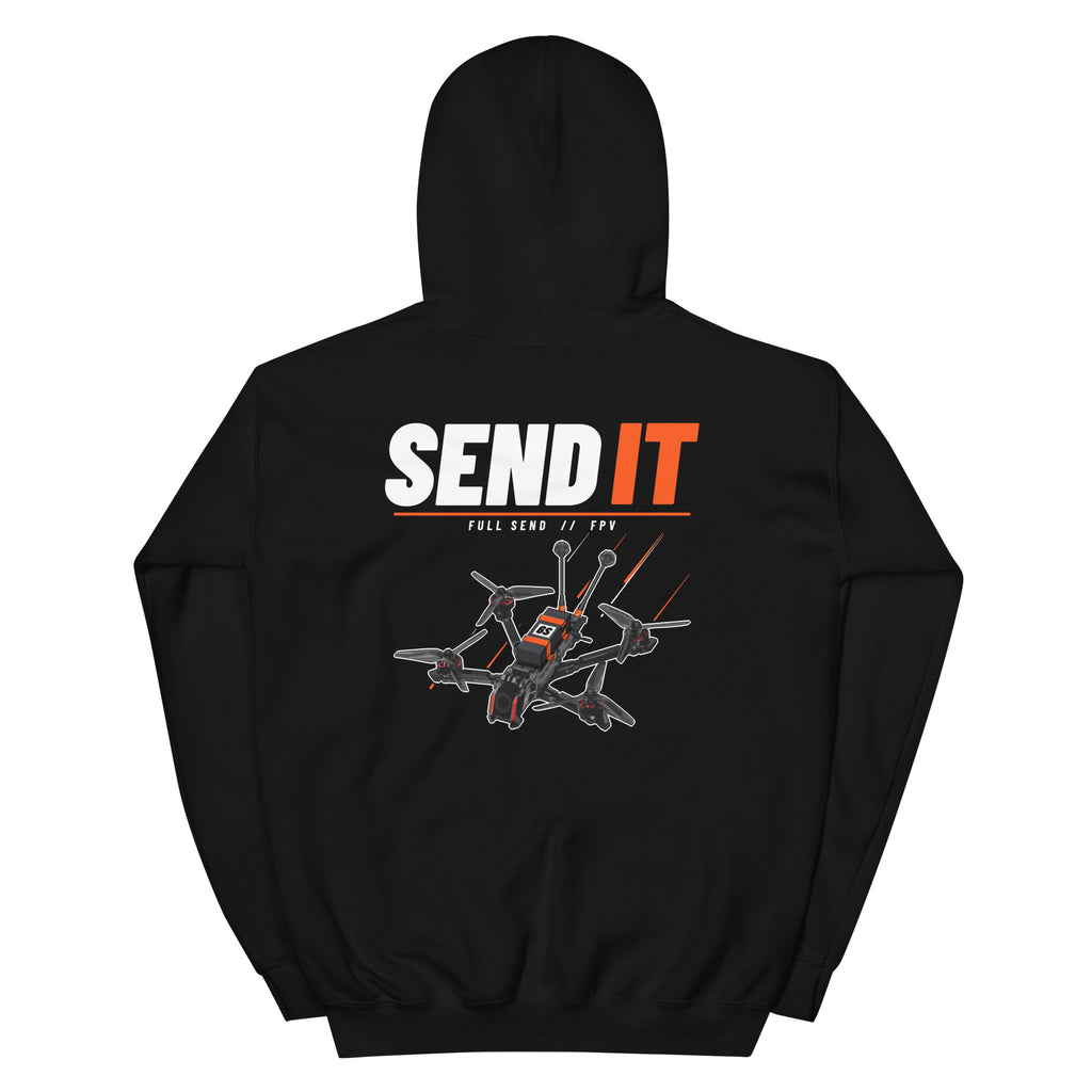 SEND IT Drone Hoodie in Black – back