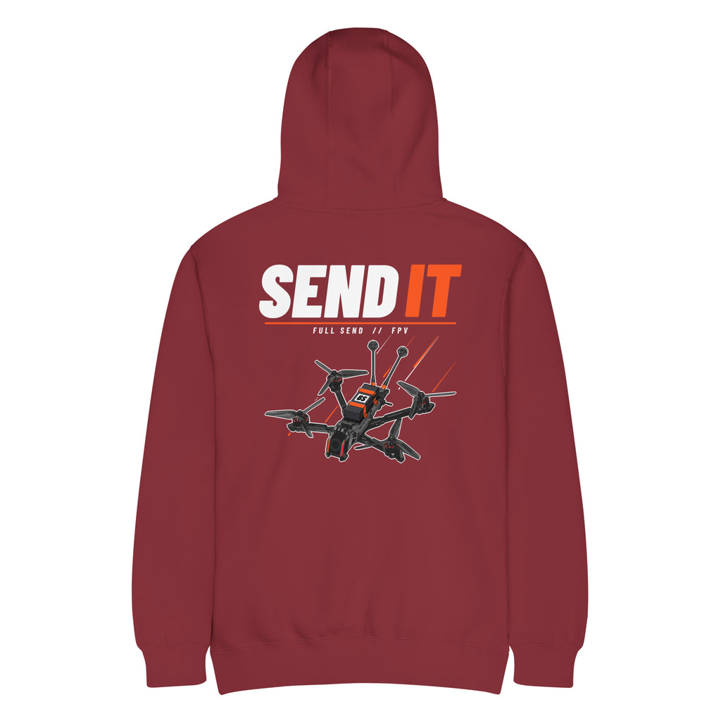 SEND IT Drone Hoodie – Premium in Burgundy – back
