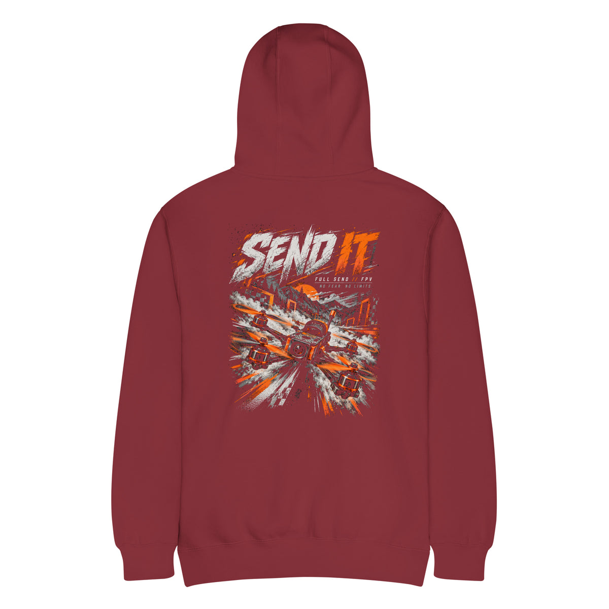 SEND IT FPV Division Hoodie – Premium in Burgundy – back