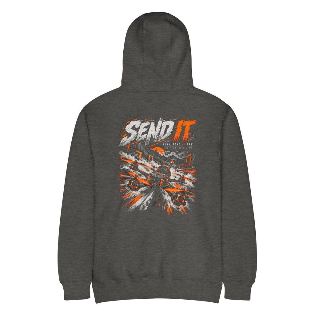 SEND IT FPV Division Hoodie – Premium in Charcoal Heather – back