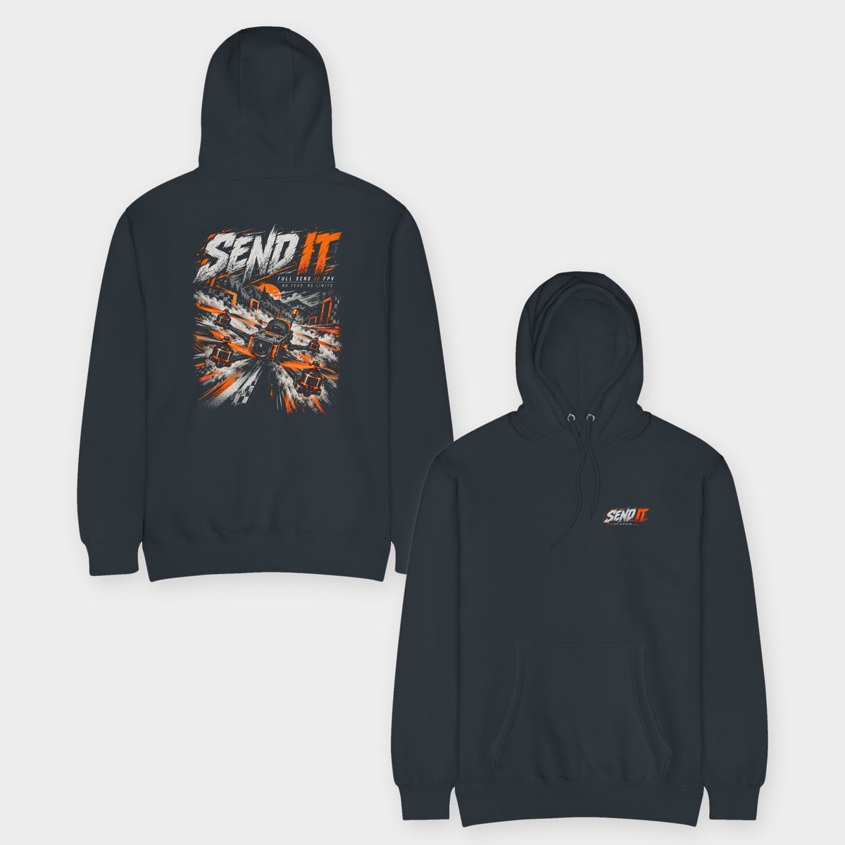 SEND IT FPV Division Hoodie – Premium in Navy – front and back