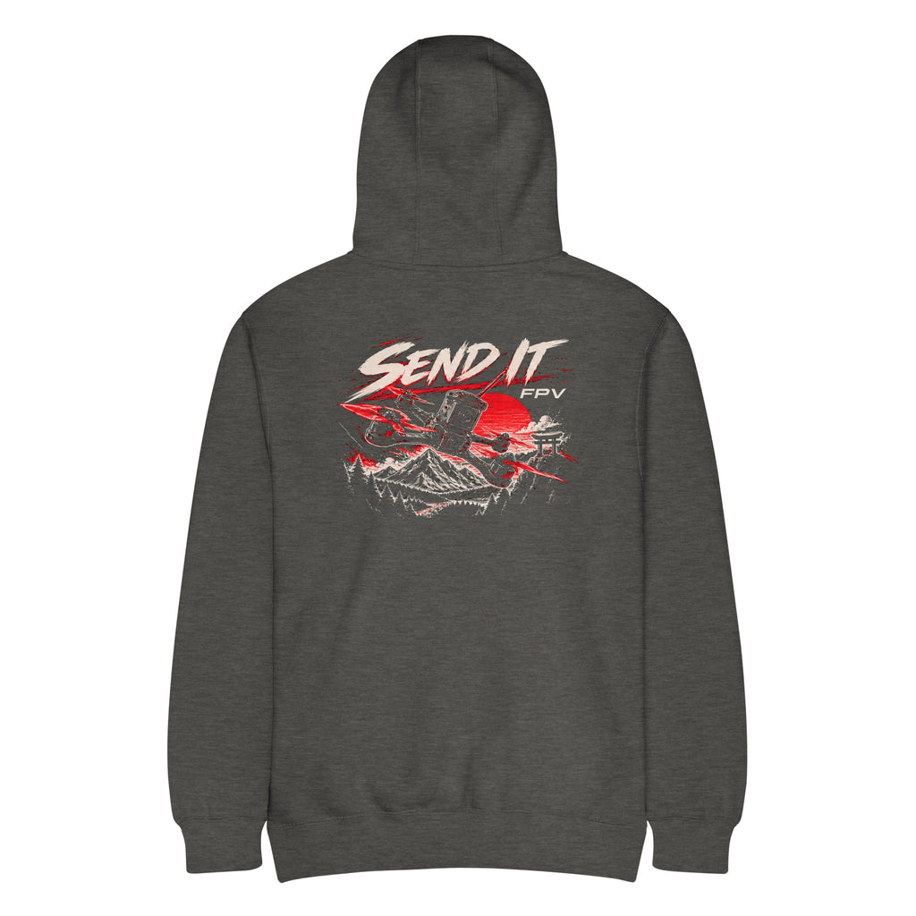 SEND IT FPV Hoodie – Premium in Charcoal Heather – back