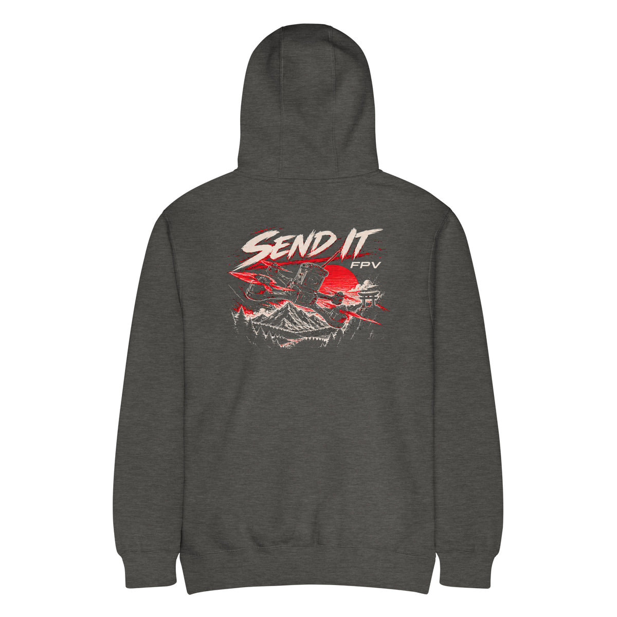 SEND IT FPV Hoodie – Premium in Charcoal Heather – back