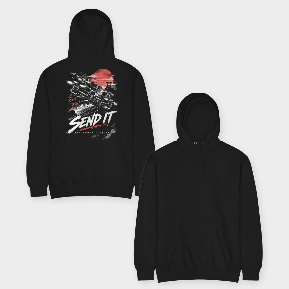 SEND IT Hoodie – Premium in Black – front and back