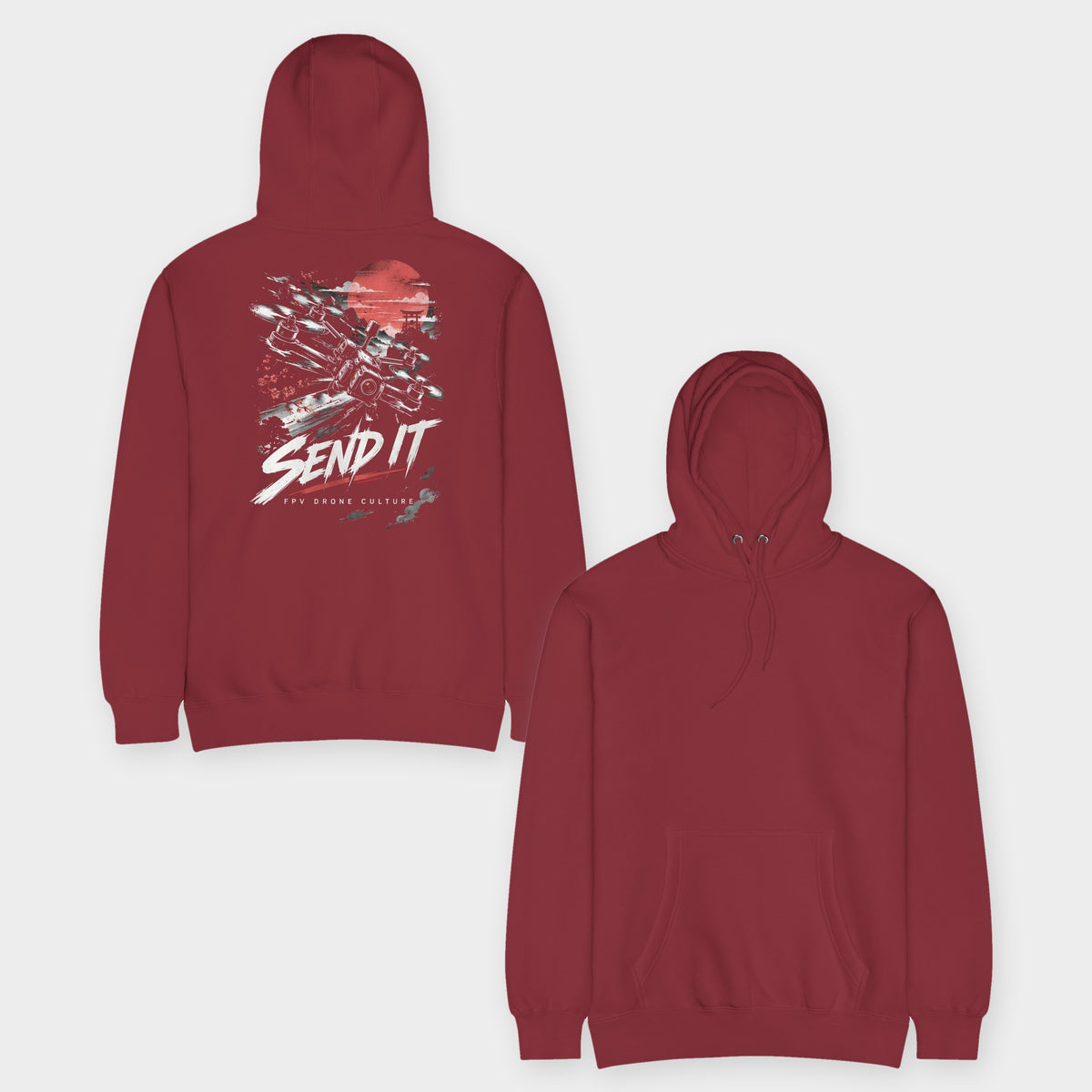 SEND IT Hoodie – Premium in Burgundy – front and back
