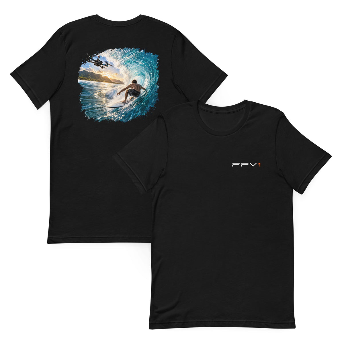 Surf Drone T-Shirt in Black – front and back