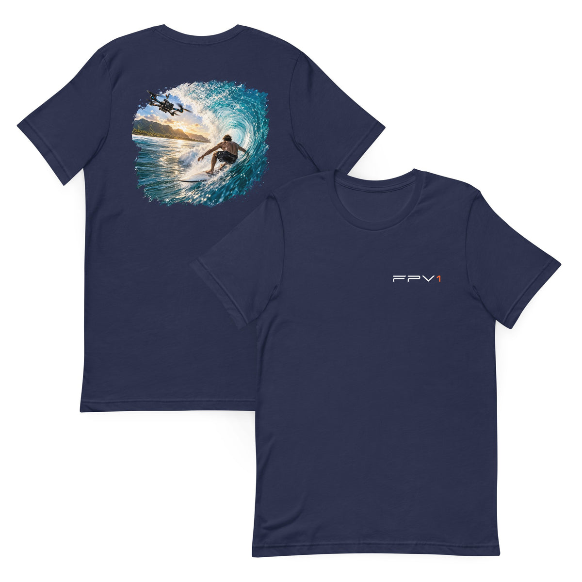 Surf Drone T-Shirt in Navy – front and back