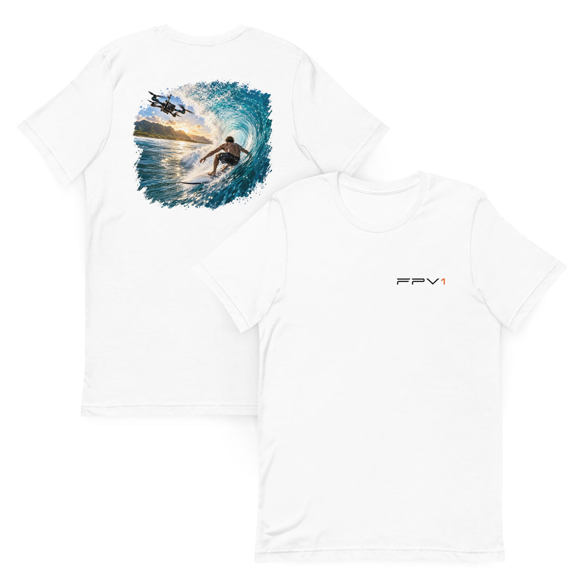 Surf Drone T-Shirt in White – front and back