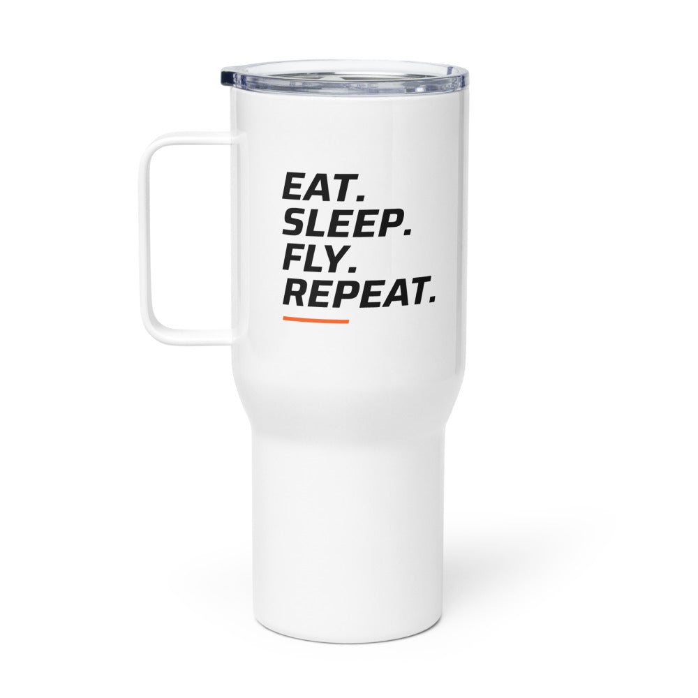 FPV1 Travel Mug 25oz - Eat. Sleep. Fly. Repeat. (handle on left)