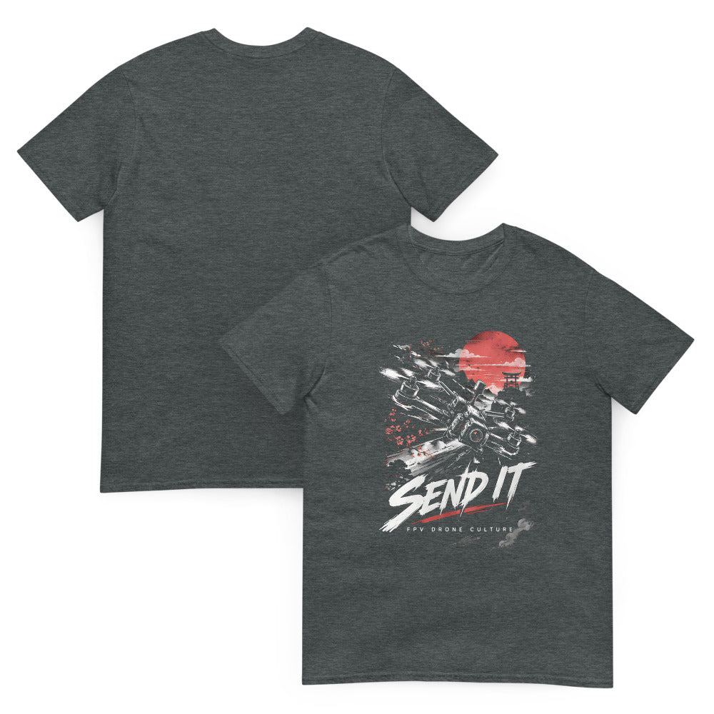 SEND IT T-Shirt – Dark Heather – front and back