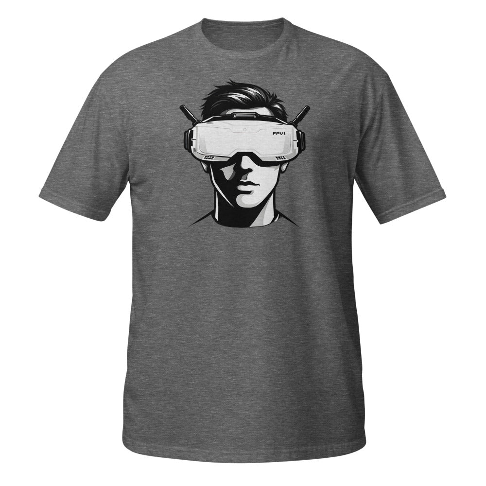 Graphite Heather FPV1 goggles-face t-shirt, front