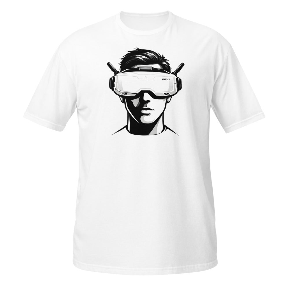 White FPV1 goggles-face t-shirt, front
