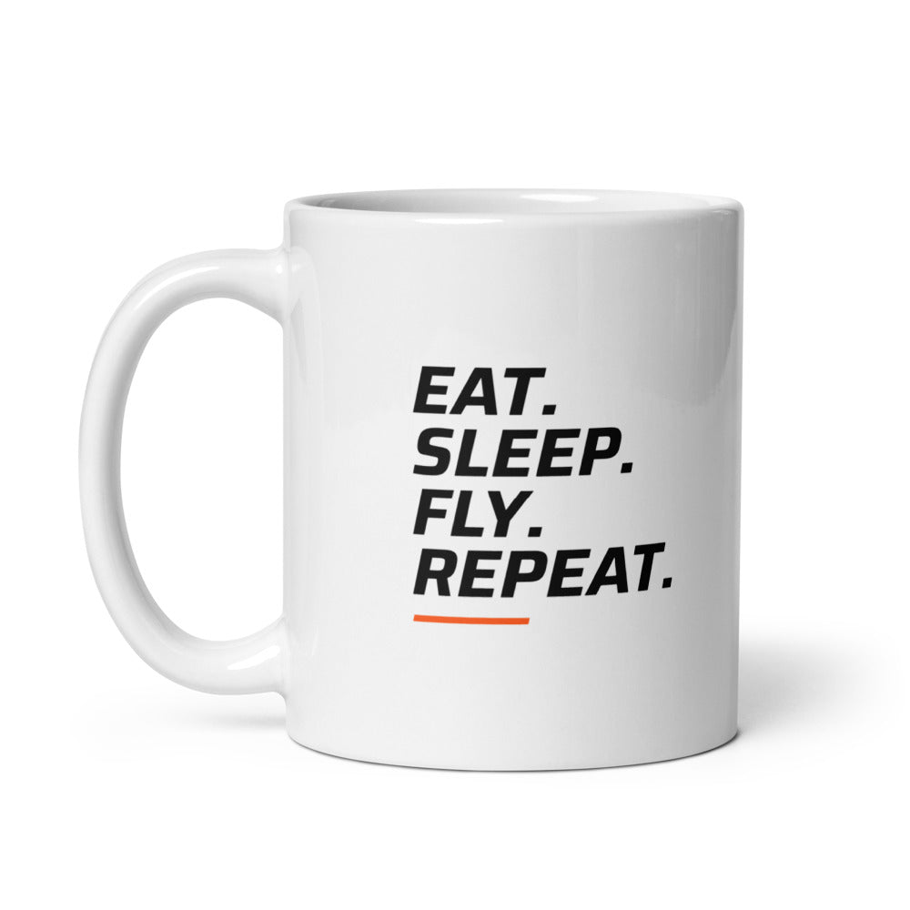 FPV1 White Mug 11oz - Eat. Sleep. Fly. Repeat. (handle on left)