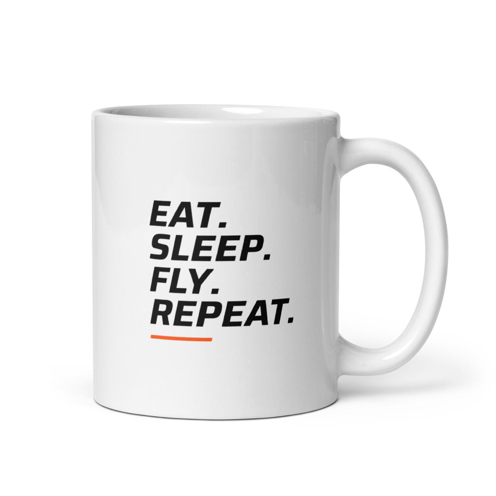 FPV1 White Mug 11oz - Eat. Sleep. Fly. Repeat. (handle on right)