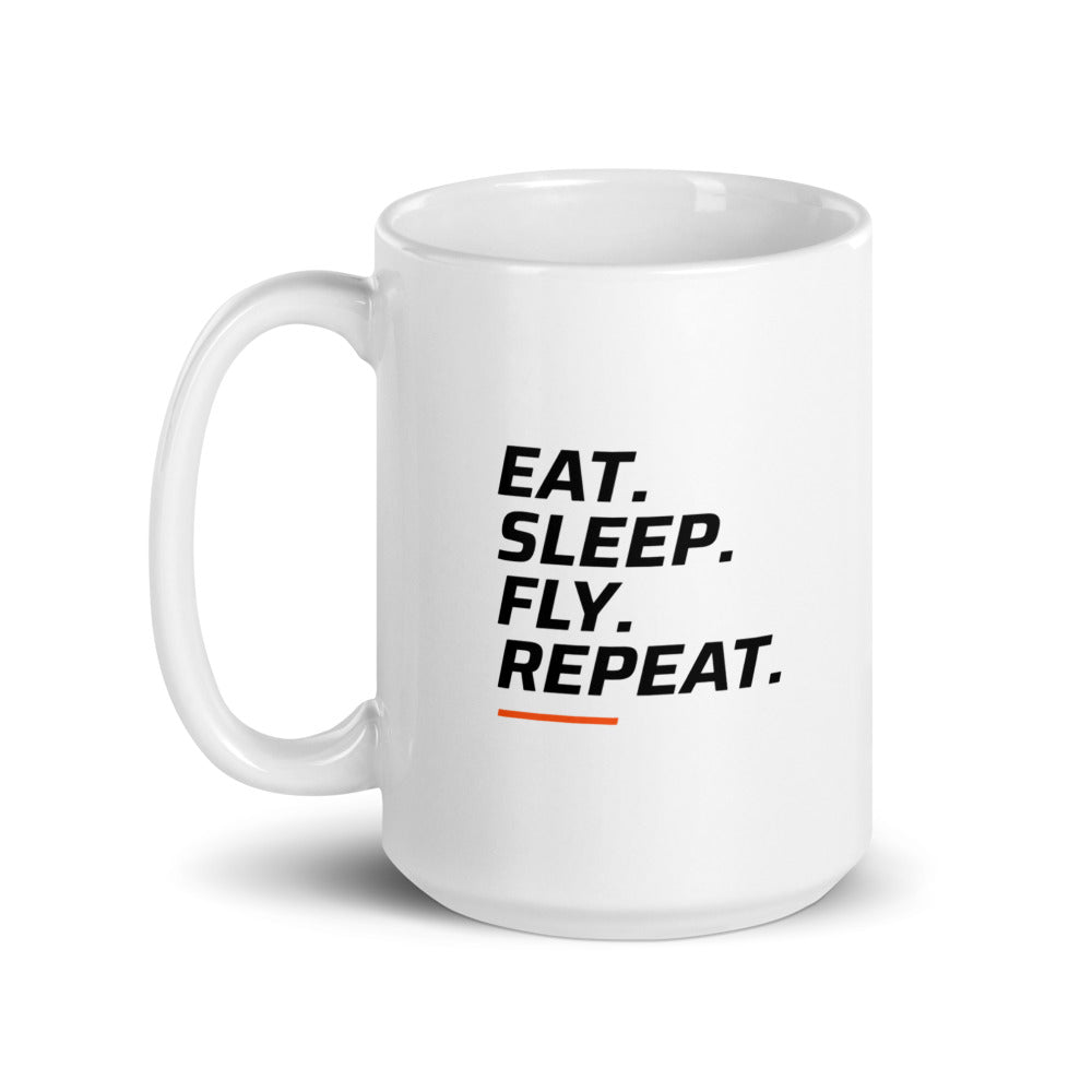 FPV1 White Mug 15oz - Eat. Sleep. Fly. Repeat. (handle on left)