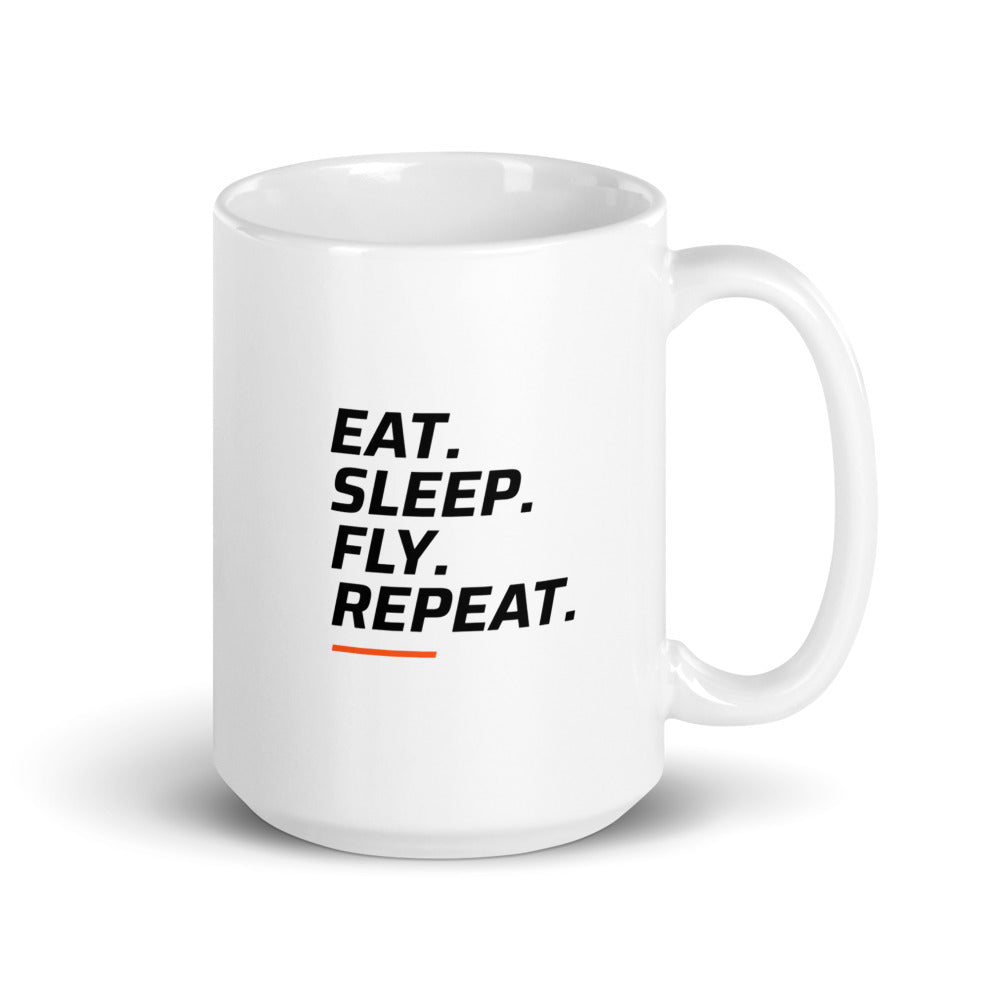 FPV1 White Mug 15oz - Eat. Sleep. Fly. Repeat. (handle on right)